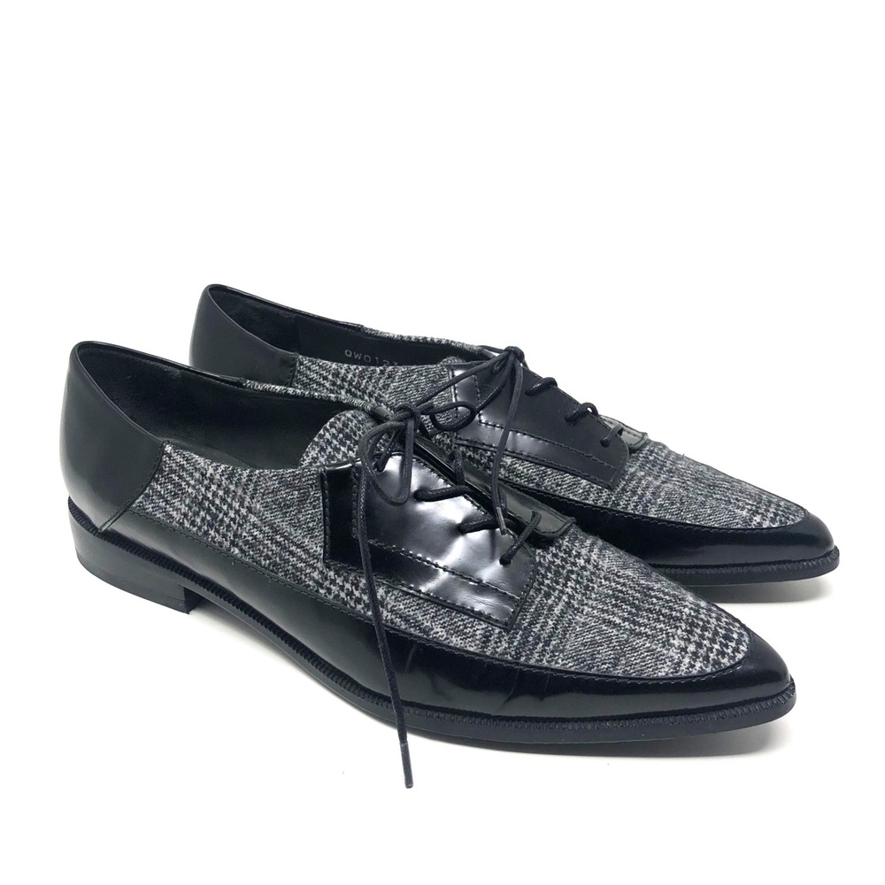 Stuart Weitzman Leman Oxford Flat Jet Mirror Black Womens 6.5 Retro Preppy